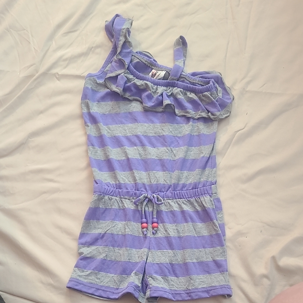 Charming Purple and Gray Striped Kids Romper